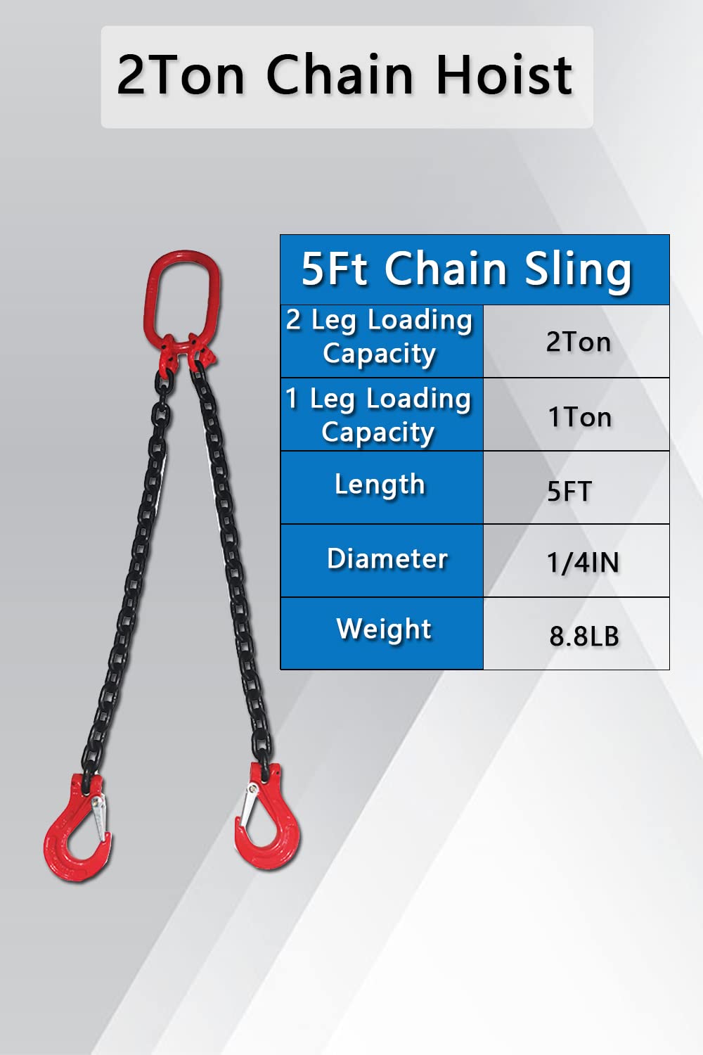 5ft Heavy Duty Industrial Lifting Chain,2 Ton Capacity, 6mm Thick,Double Leg with Sling Hooks Chain Slings Industrial Durable & Reliable for Construction, Rigging, and Towing【2 Ton】