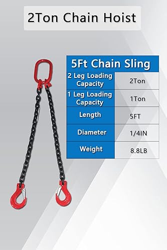 Miniatura 2 de Correa de cadena de 25 pulgadas x 5 pies, 4410 libras, doble pierna con ganchos y ajustadores, elevación de cadena de motor de acero de aleación 80