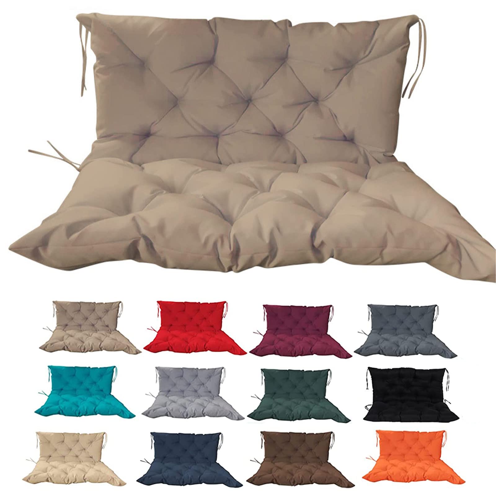 2-3 Seat Replacement Swing Seat Cushion, Outdoor Bench Cushion with Backrest and Straps , Non Slip Sun Protection Porch Bench Seat Cushion for Home Garden Patio Outdoor Indoor Swing,Khaki-40x60in