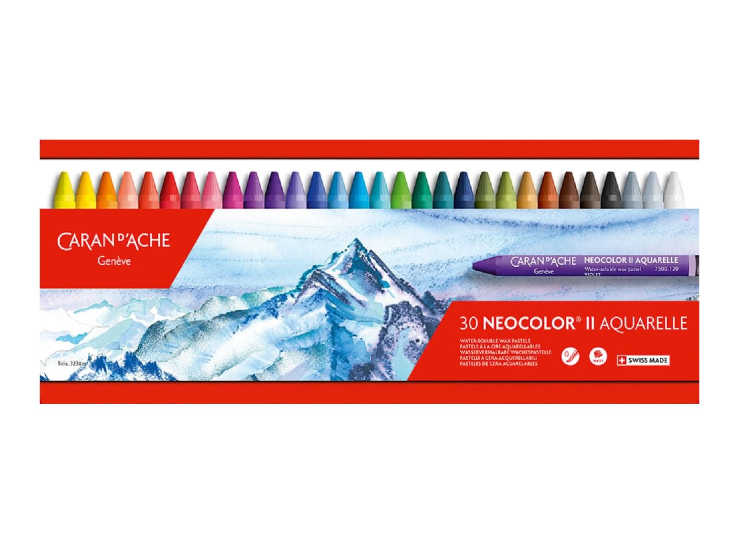 Caran d'Ache Neocolor II Wax Pastels Watercolour Pencils (Pack of 30) + 2 Karten