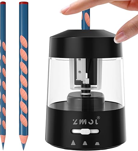 Miniatura 1 de ZMOL Sacapuntas eléctricos que funcionan con pilas, sacapuntas portátil con pilas pequeñas para niños (sacapuntas negros gruesos, bateríainserción)