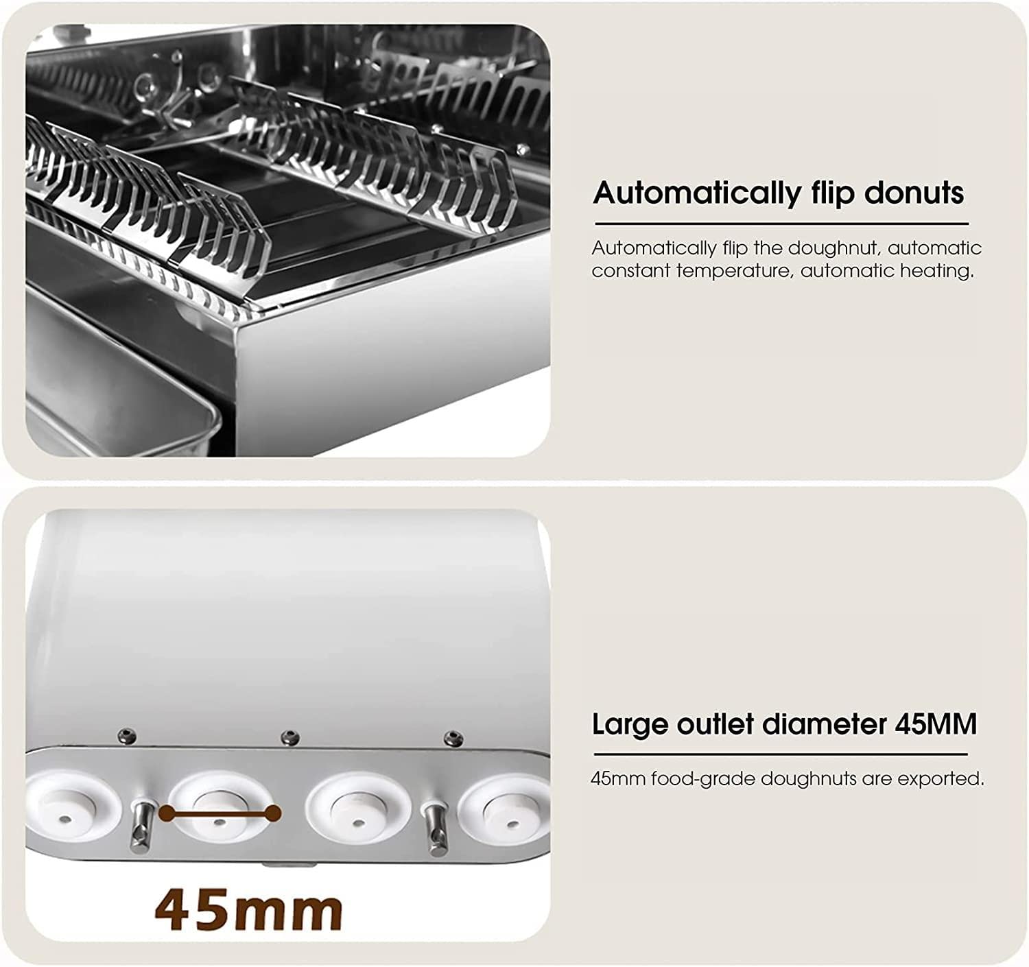 Gewerbliche Automatische Donut-Maschine, 6 Reihen, 9,5-Liter-Trichter, Frittier-Donut-Maschine, Einstellbare Dicke, Edelstahl 304,