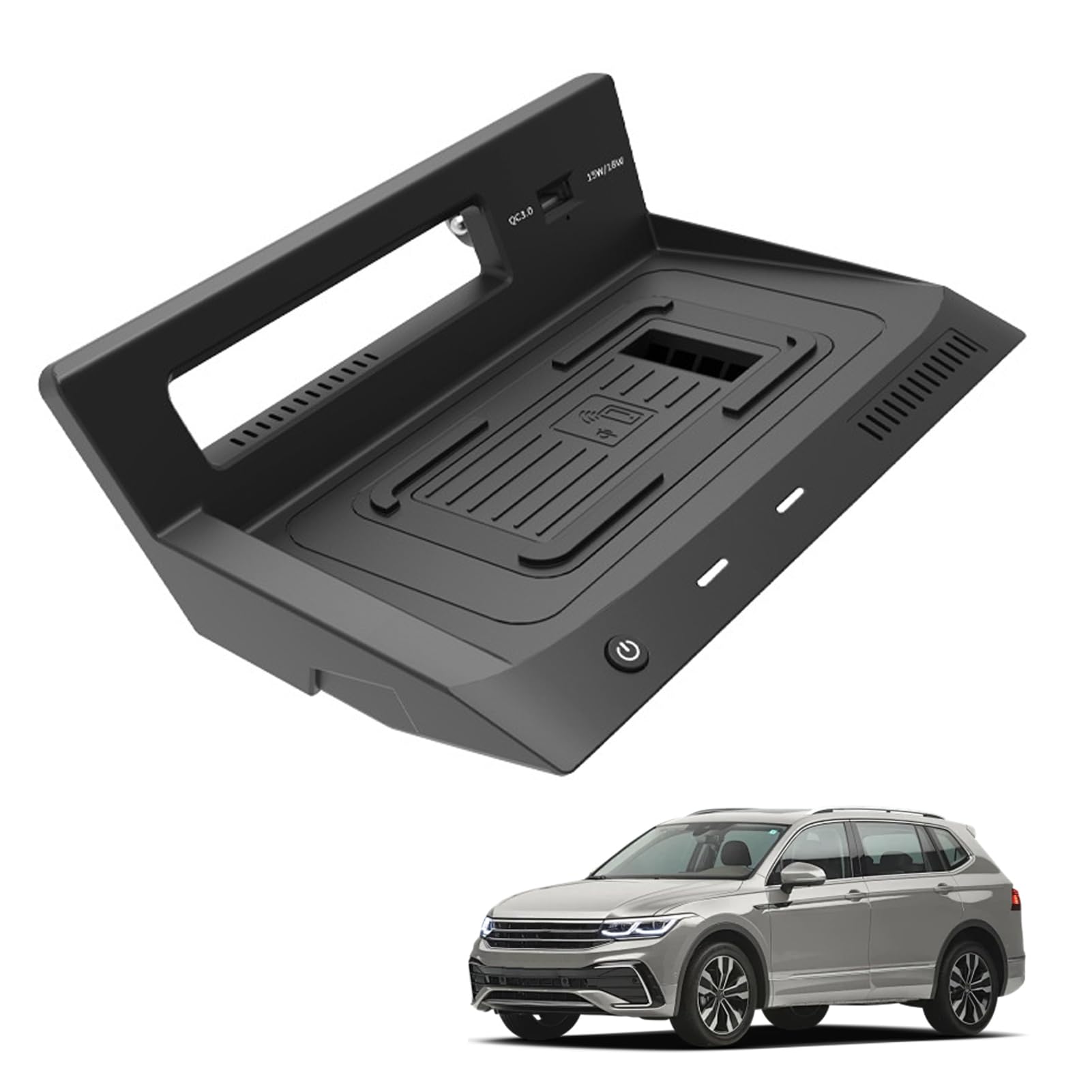 Cargador Inalámbrico Coche para Volkswagen Tiguan eHybrid 2022 2023,15W Qi Carga Rápida Auto Teléfono Cargador,Cargadores De Móvil por Inducción,Consola Central Cargador Accesorios