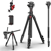 Vista 1 de COMAN Trípode de cámara superior de 72 pulgadas, trípode horizontal para cámara con placa QR de cabezal fluido, monopie desmontable, trípode