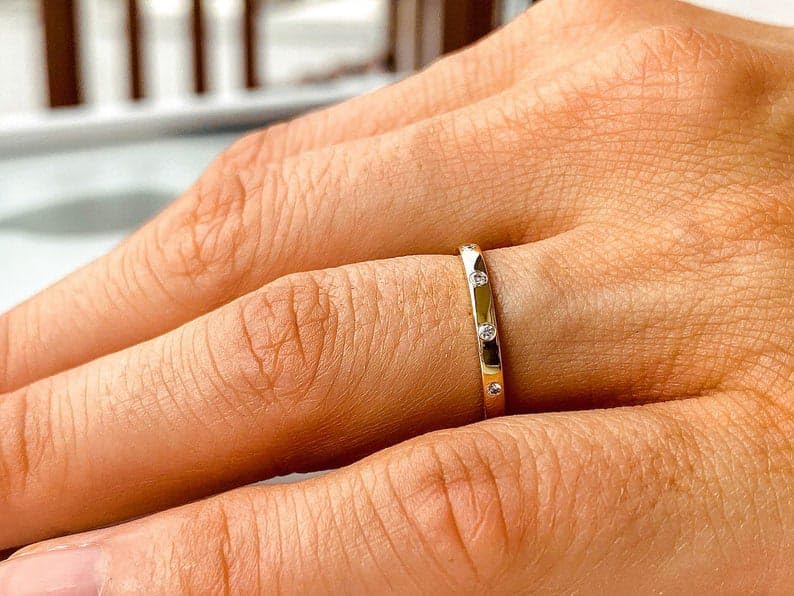 Flush Set Diamond Band/Dainty Diamond Ring / 14k Solid Gold Diamond Wedding Ring for Women/Stacking Ring/Wedding Gift - GJH2112