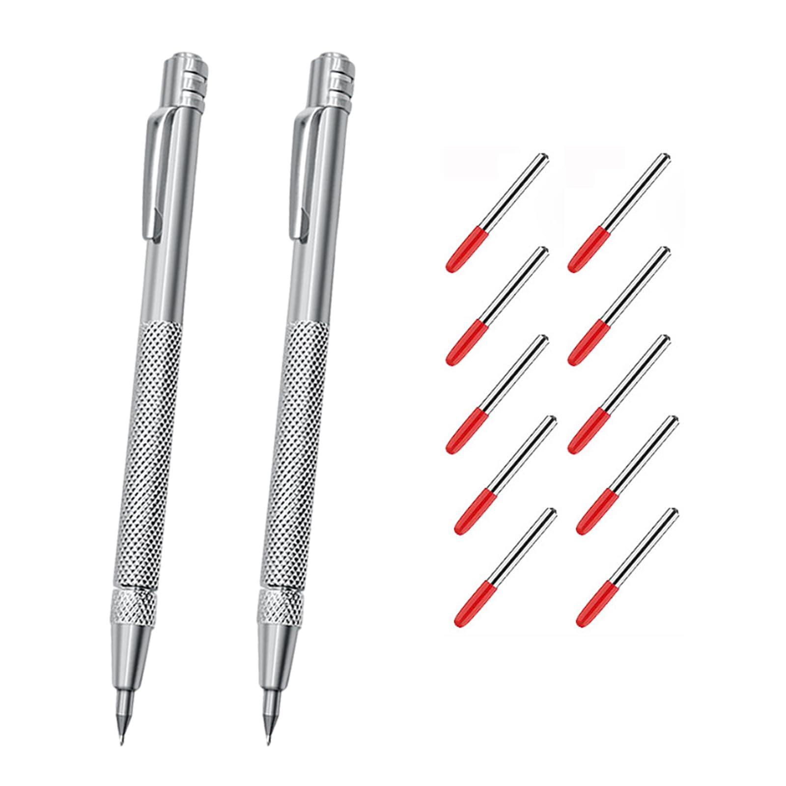 Ksvaye 2 Piezas Marcador Metal Duro, Punta de Trazar para Metal,Lapiz de Grabado de Carburo l Con 10 Puntas de Marcado Red Hat de Repuesto Adicionales para Vidrio/Hoja de Metal