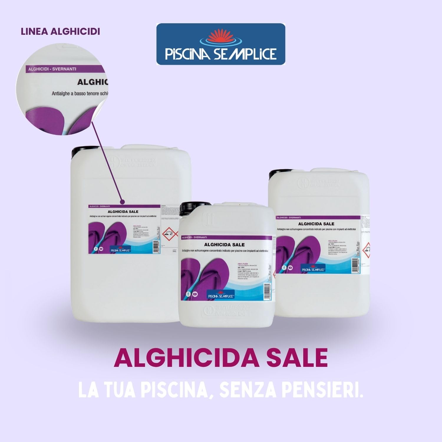 PISCINA SEMPLICE, Alghicida Sale, Antialghe Concentrato Per Piscine Con Impianto Ad Elettrolisi, Formato Da 10 Kg