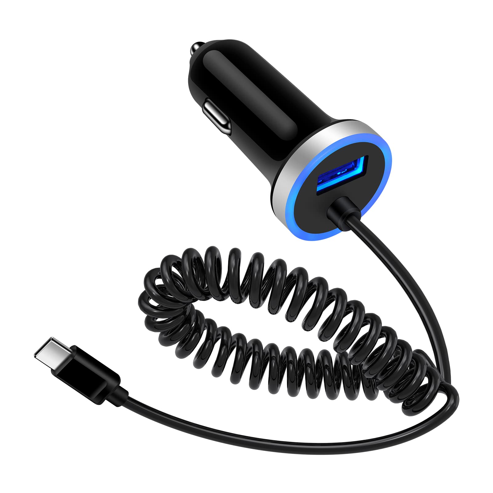 3.4A Fast Car Charger, Android Type C Car Charger Adapter with 3ft USB C Coiled Cable for Google Pixel 9Pro XL 9Pro 9 8a 7 7pro 8pro 6a 5a, Samsung S25 Ultra S25 S24 FE S24 S23 S22 S21 Z Fold6 Z Flip6