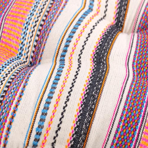 Image of Reversible 60x60x10 cm Woven Quilted Floor Cushion Multi Stripe with Cotton Filler for Seating, Patio Seat, Meditation, Yoga, Pooja, Guests, Living Room, Bedroom, Large Size