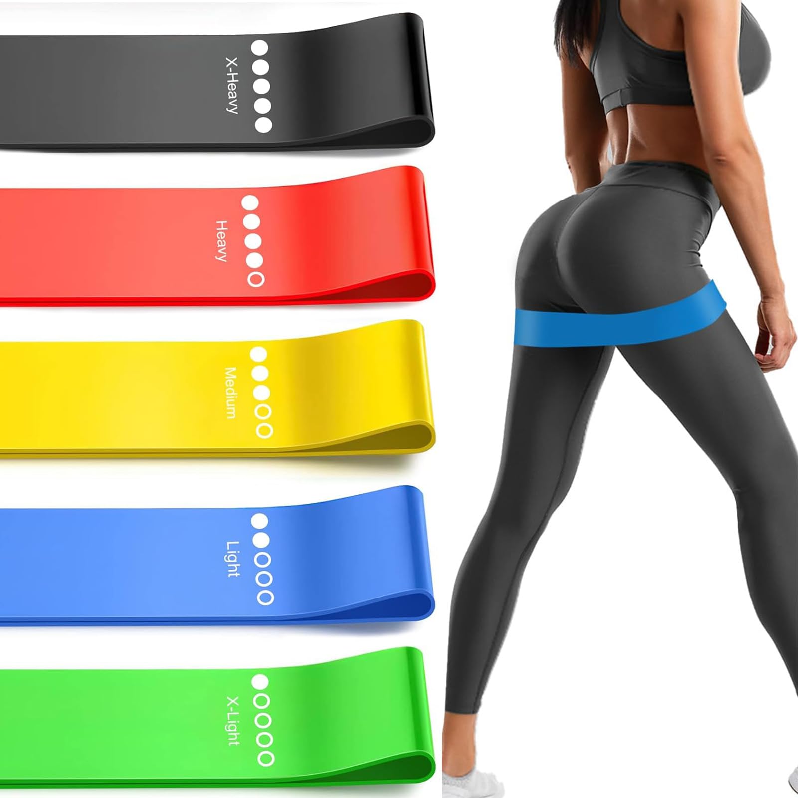 5 PCS Resistance Bands, Resistance Loop Exercise Bands for Women and Men, Skin-Friendly Resistance Fitness Exercise Loop Bands with 5 Different Resistance Levels, Ideal for Home, Gym, Yoga, Training