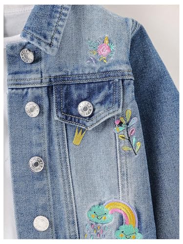 Verdusa Girl's Jean Jacket Cute Embroidery Denim Jacket Long Sleeve Button Down Spring Fall Outerwear4