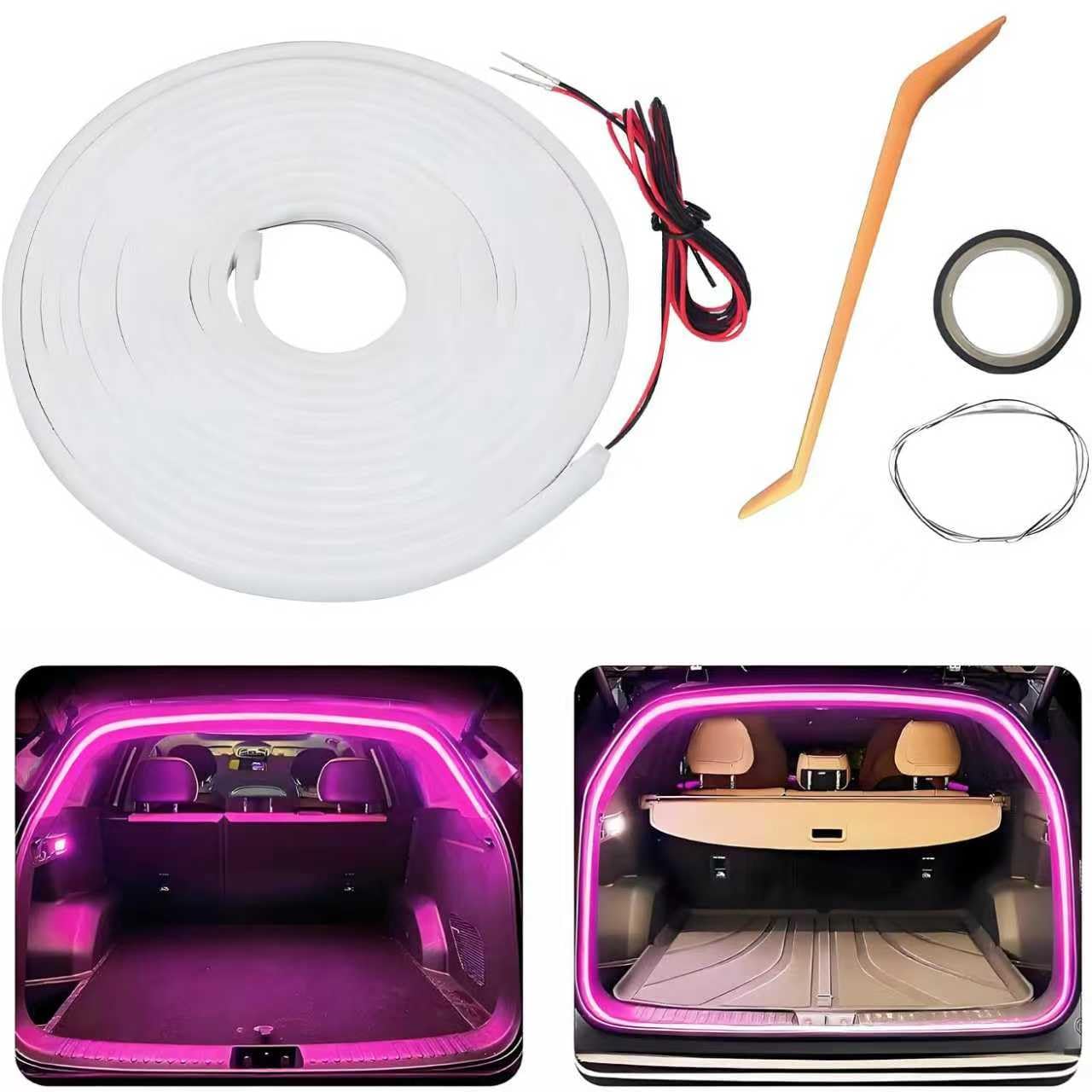 Kofferraum Lichtstreifen 4M,Dynamic Flowing Car Trunk Light Strip,Auto Led Kofferraumbeleuchtung Led Band Streifen,Automatischer Sensor Car Trunk Light Strip für Auto Kofferraum Dekoration