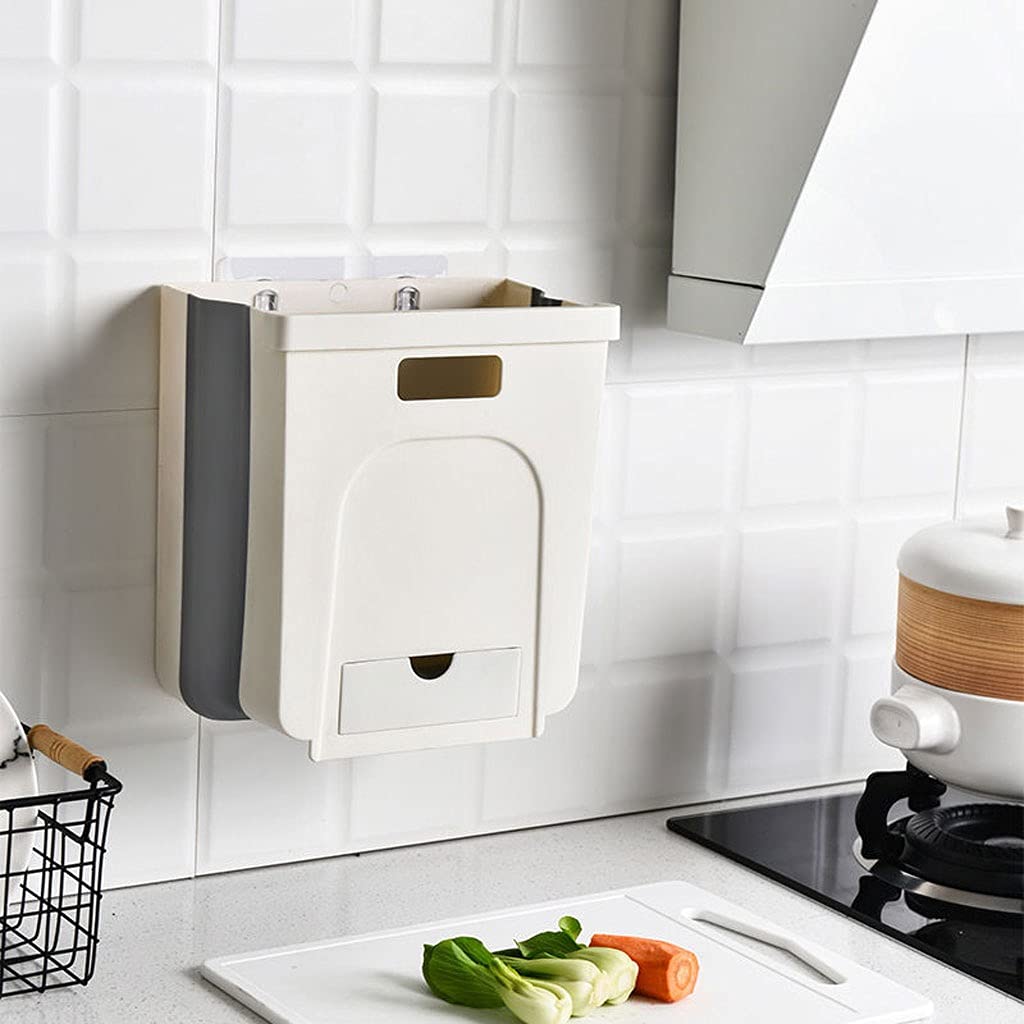 Maxant Pattumiera Pieghevole Da Appendere - Cestino Per Cucina, Porta Rifiuti Da Parete O Anta, Colore Cachi - 4