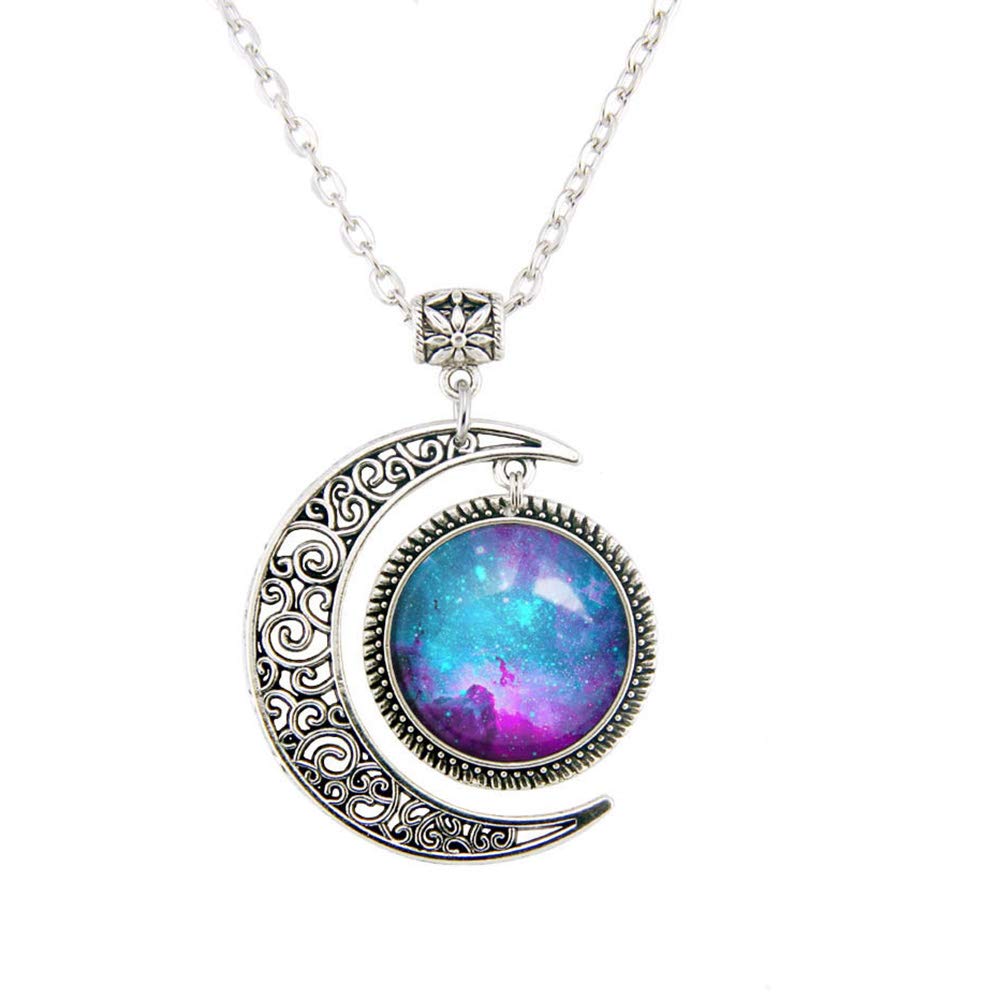 Beautiful Season DIYGreen Galaxy Universe Time Gem Crescent Pendant Necklace Green Galaxy Jewelry Turquoise Nebula Necklace