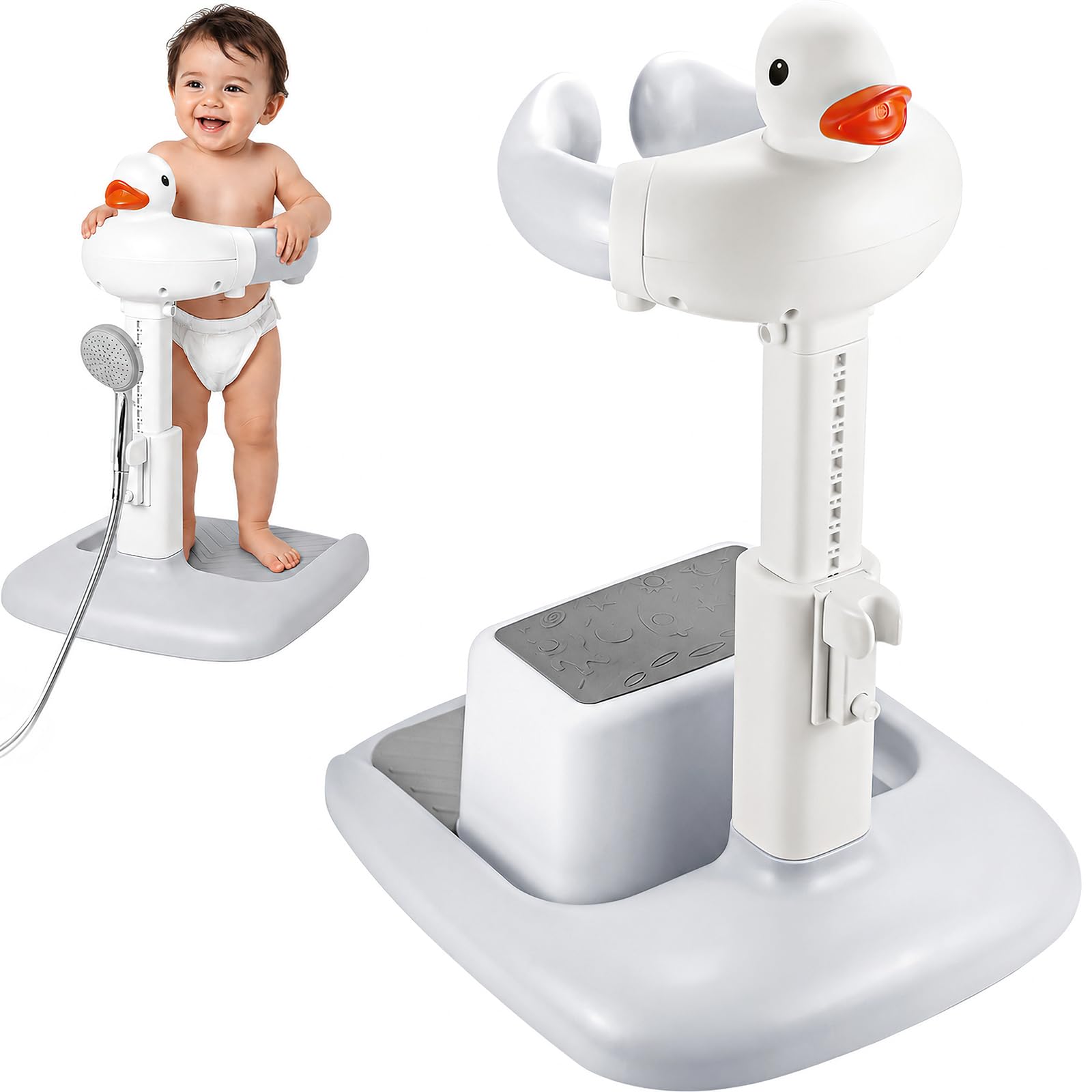 Baby Shower Standing Support with Bath Seat, Adjustable Baby Bath Stand