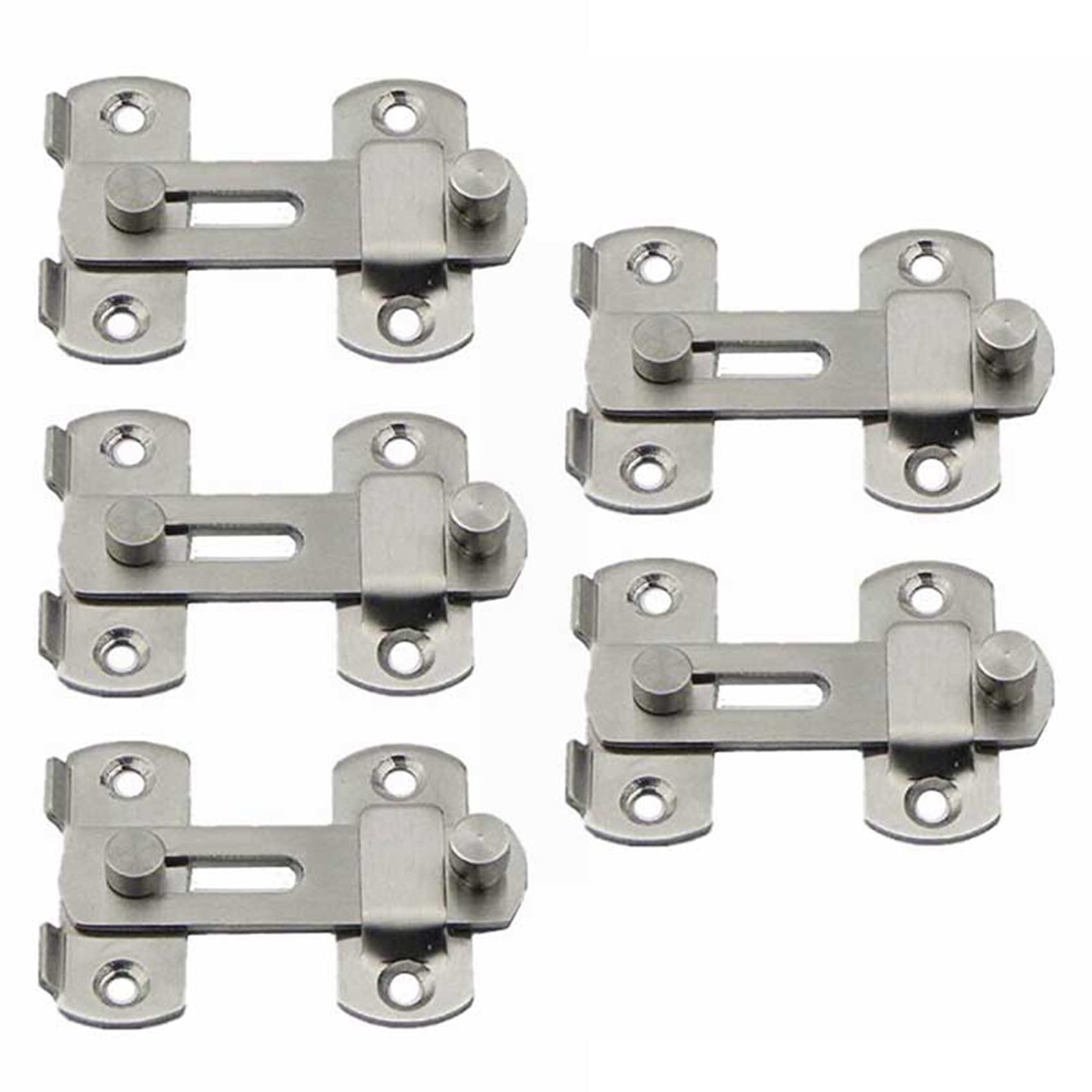 Jnchdghwa Silver 5Pcs 20X50x70mm Stainless Steel Gate Door Bolt Slide Lock Hardware
