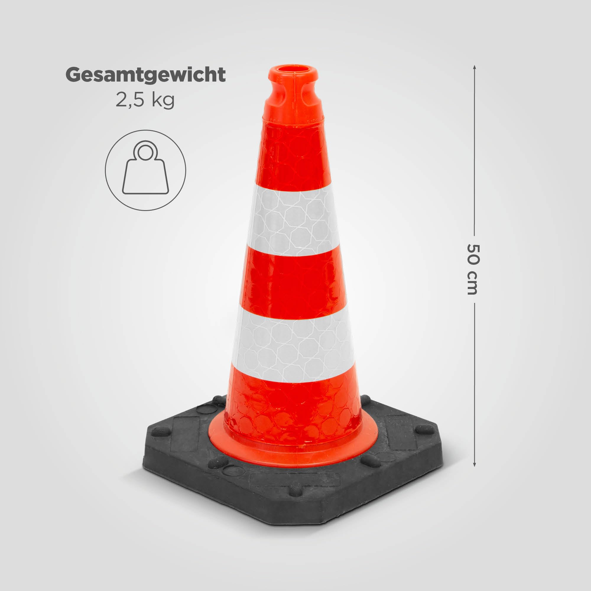 blizz-z Verkehrsleitkegel Profi Höhe 500 mm (1 Stück) | StVO & Bast-geprüft | vollreflektierend, Reflektionsklasse RA1 | Gewichtsklasse 3: 2,5 kg | stapelbarer TL-Leitkegel, Pylone, Verkehrshütchen