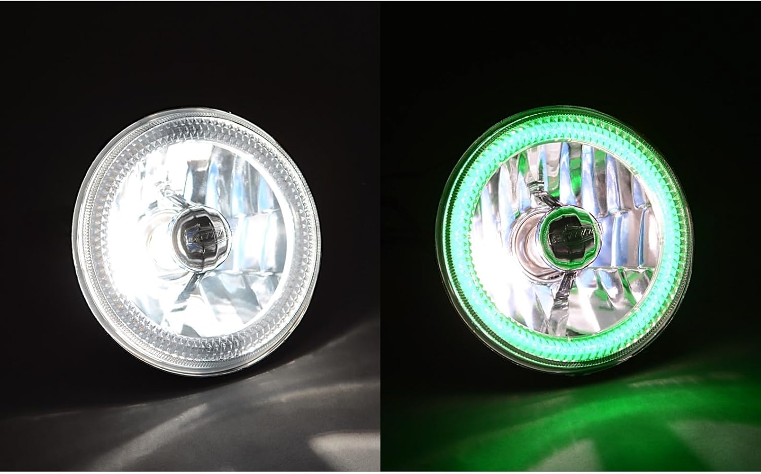 Octane Lighting 5-3/4" Round COB LED Halo Angel Eye Halogen Light Bulbs Metal Headlights Set (Green)