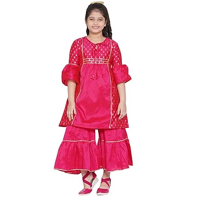Bitiya By Bhama Girls Cotton Blend Kurta & Palazzo