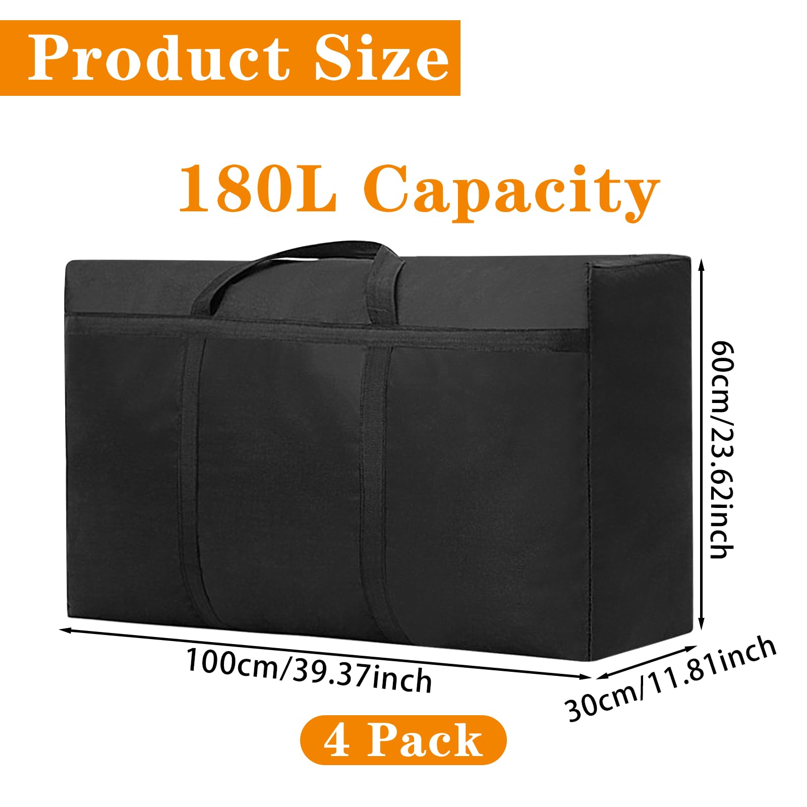KOMABLEN 4 sztuki 180 l, bardzo duża torba do przechowywania, 600D Oxford Heavy-Duty, torby do przeprowadzki z zamkiem błyskawicznym, uchwyt, wodoszczelna torba do przenoszenia, do przeprowadzki,