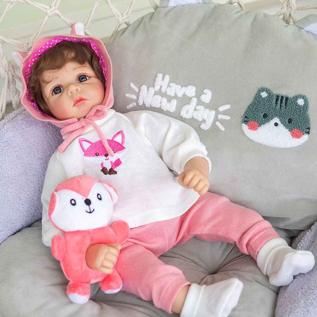 21-Zoll Schlafpuppe für Actionfiguren, Interaktionsspielzeug, bequem gefüllt, für kaukasische, niedliche Puppen mit Augen – Baby Puppen, Silikon Ganzkörper für Anfänger, die wie