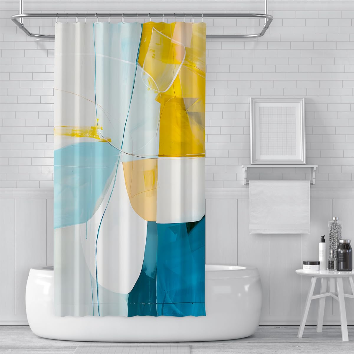 Rideau de douche déco salle de bain couleurs géométriques W180xL180 cm