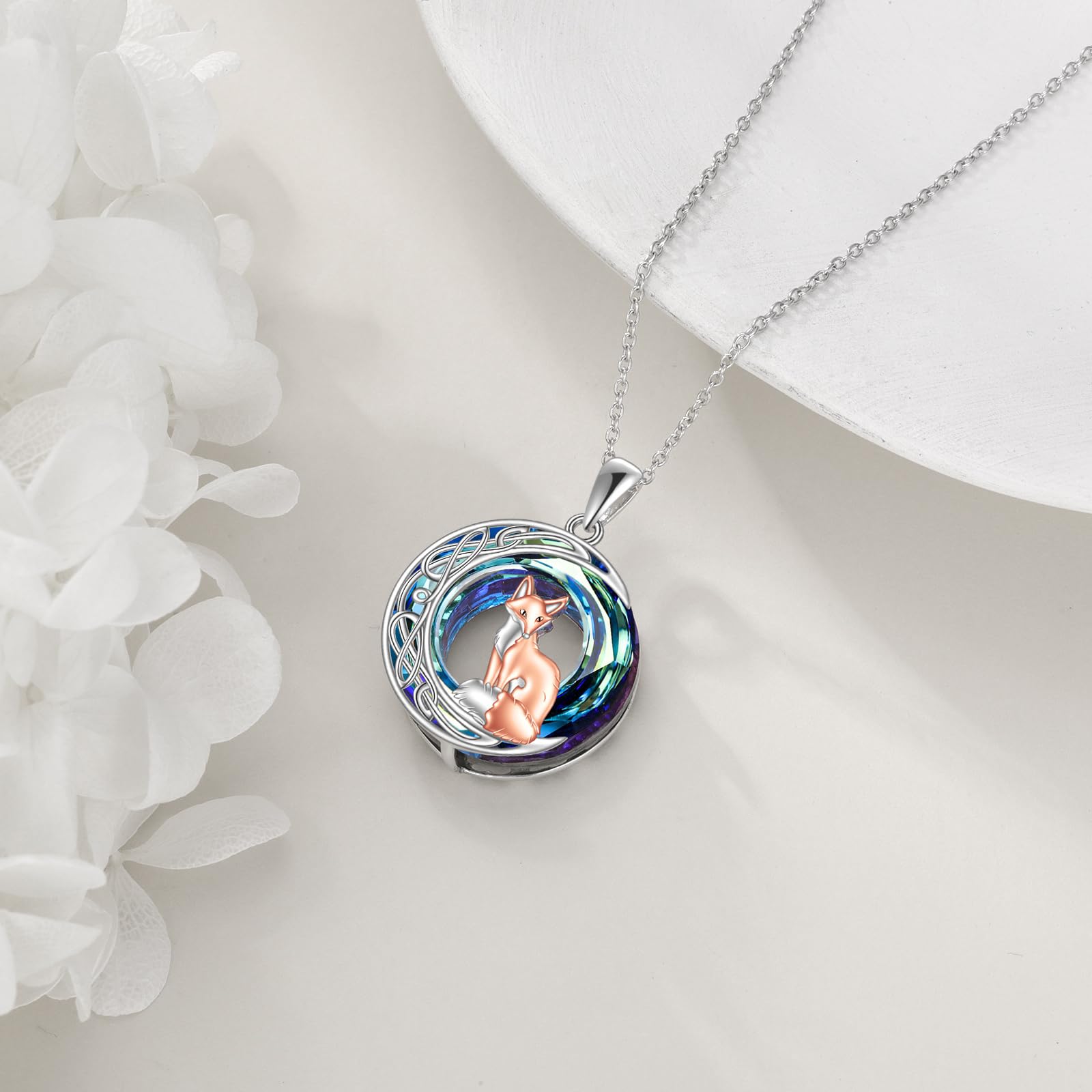 YAFEINI Tiere Kette für Damen S925 Sterling Silber Schildkröte/Flamingo/Panda/Fuchs/Kolibri/Katze/Schmetterling/Biene/Faultier/Libelle Kristall Halskette Anhänger Schmuck für Mädchen