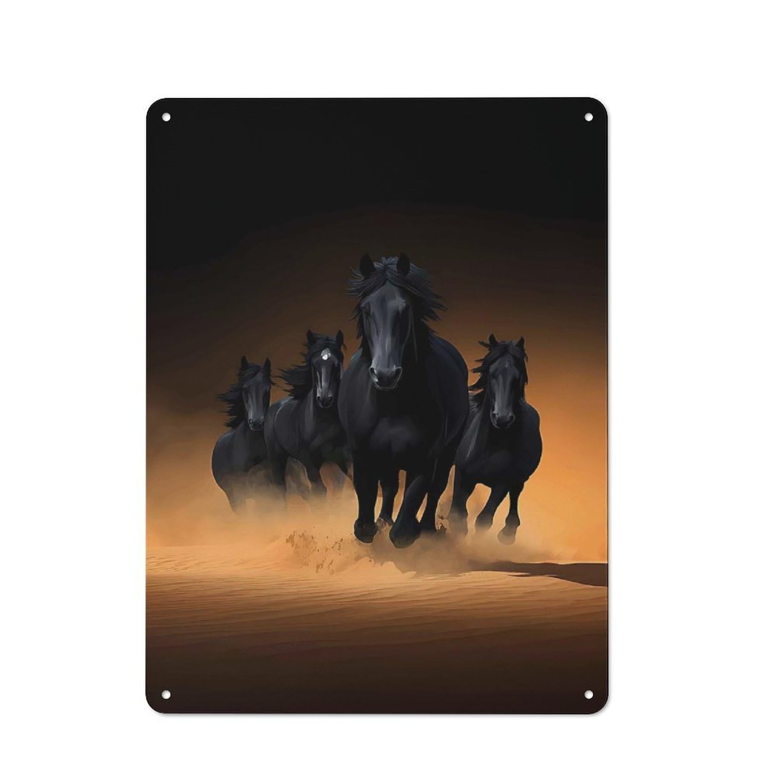 Black Horses Running Rustic Tin Sign 40x30cm, Vintage Porch Wall Decor for Conservatory, Home Bar Or Utility Room