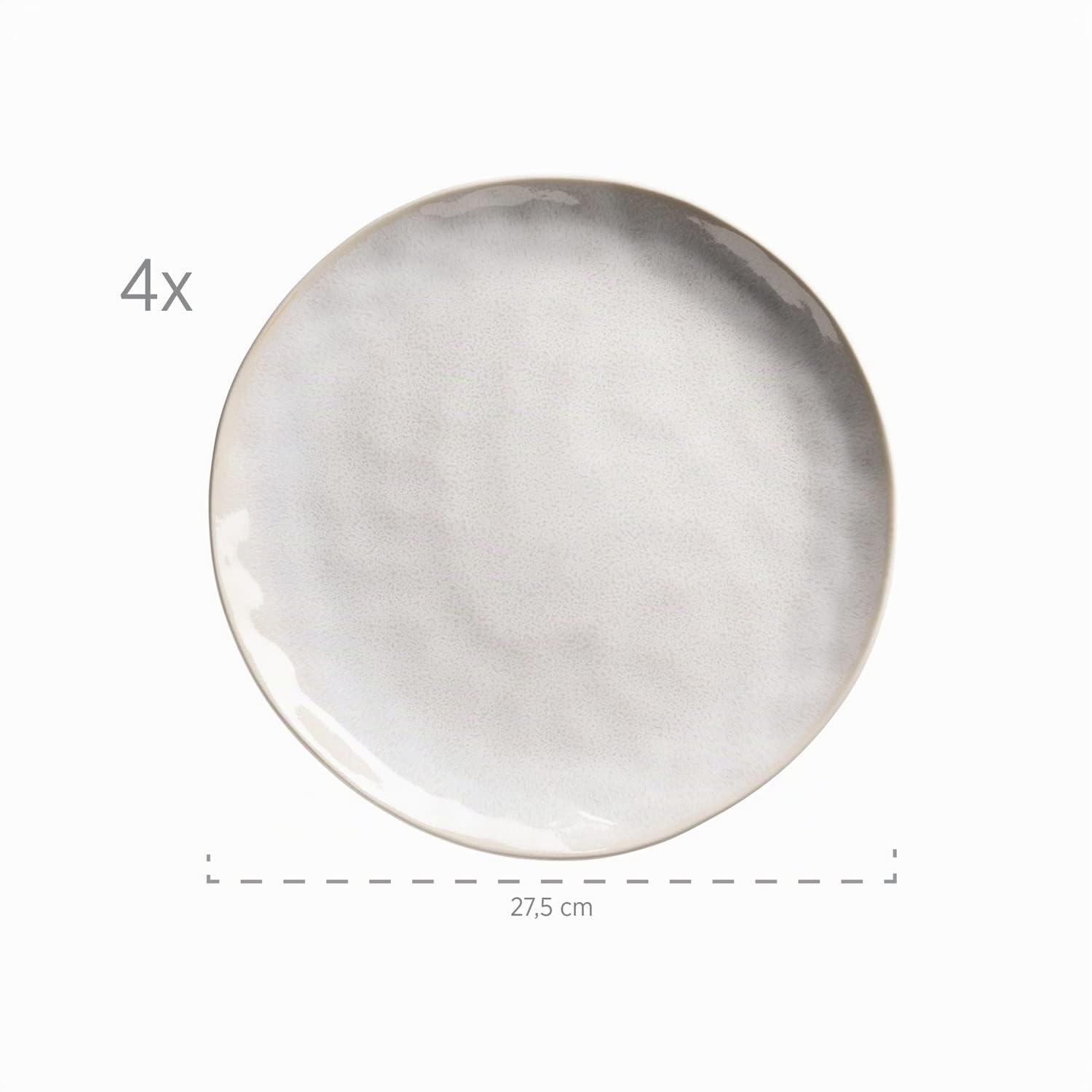 MÄSER Serie Frozen - Vajilla de cerámica para 4 personas, 16 piezas, con formas orgánicas, servicio moteado, color blanco