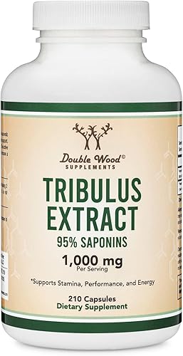 Tribulus Terrestris para hombres (contenido de saponina del 95% más puro) 210 cápsulas, 1,000 mg de extracto concentrado de fruta (probado por