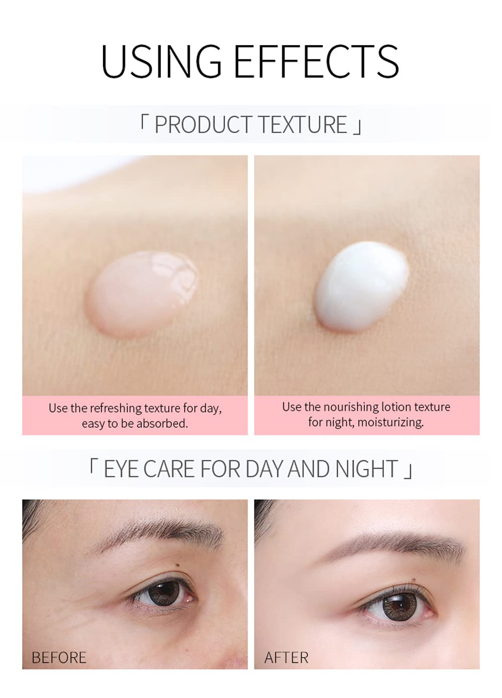 Aceite esencial de rosa crema para ojos de día y noche, crema de ojos para ojeras e hinchazón, hidratante, hidratante, líneas finas, bolsas para los ojos, eliminación de ojeras, reafirmante piel de 5