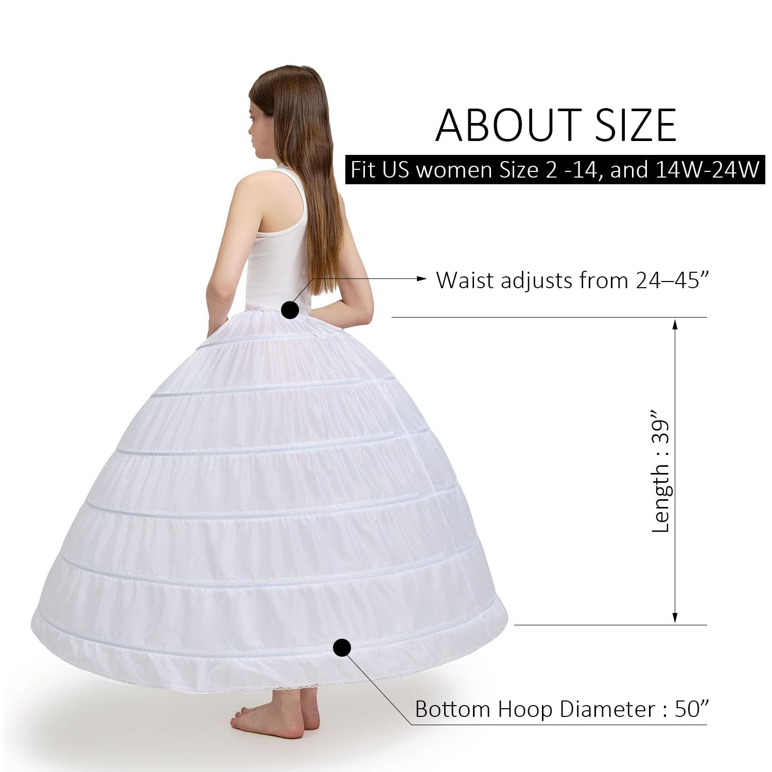 Aprildress Jupon en crinoline à 6 cerceaux pour femme pour robe de quinceanera robe de mariée PPT360