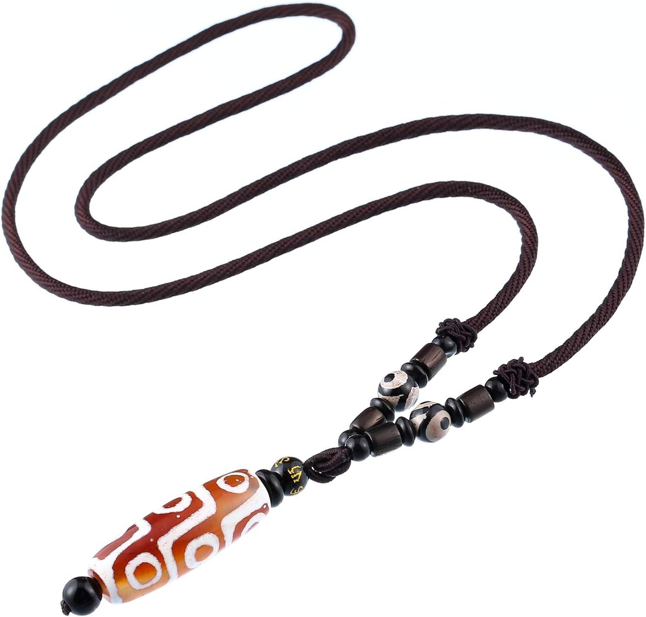 Prime Feng Shui Unisex Natural Tibetan 9 Eye Dzi Pendant Rope Necklace Amulet Attract Good Luck