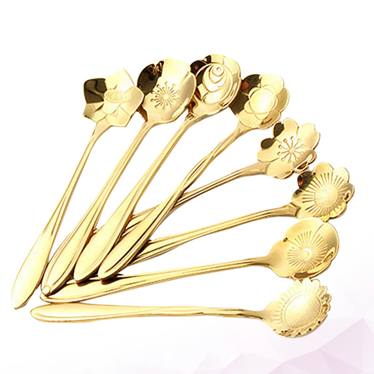 Cabilock Juego De 3 Cucharas Metálicas Surtidas Con Forma De Flor Resistentes Para Servir Postres Café Y Té Para El Hogar Y Para Regalar (8 Unidades)