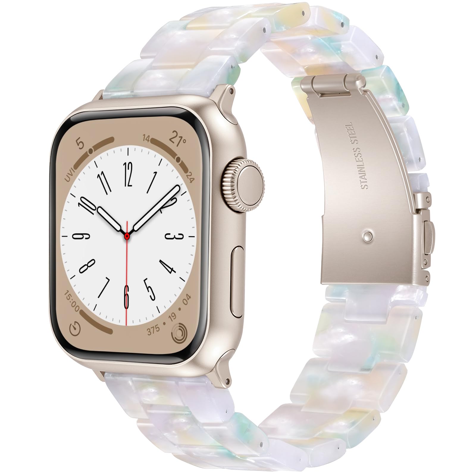 V-MORO Resin Band Compatible with Apple Watch Series 7/8/9/10/11 41/40/38/42mm, Women Fashion Strap for iWatch Series 6/5/4/3/2/1/SE, Lightweight Bracelet Wristband Replacement, Ivory White-Rose Gold — view 53