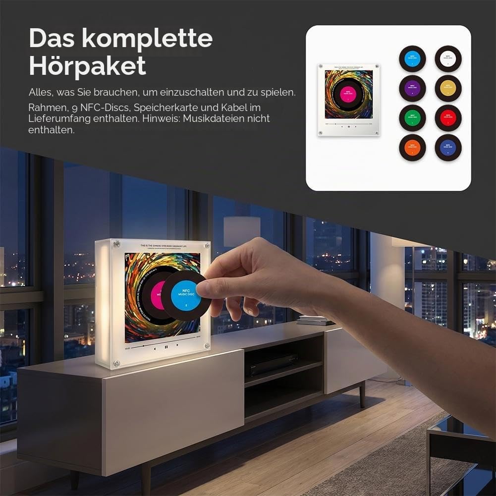 Retro-Musik-Kühlschrankmagnete mit Player-Set, 10 Stück, Vintage-Vinyl-Schallplatten-Kühlschrankmagnete, 128 MB programmierbarer Musik-Player, NFC-fähig, einzigartige ästhetische Musikgeschenke für