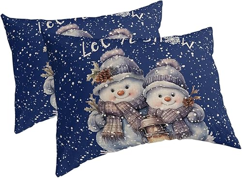 Fundas de almohada de invierno con diseño de muñeco de nieve tamaño Queen, 2 paquetes de fundas de almohada suaves para sofá, funda de cojín lumbar disponible en Yaxa Peru