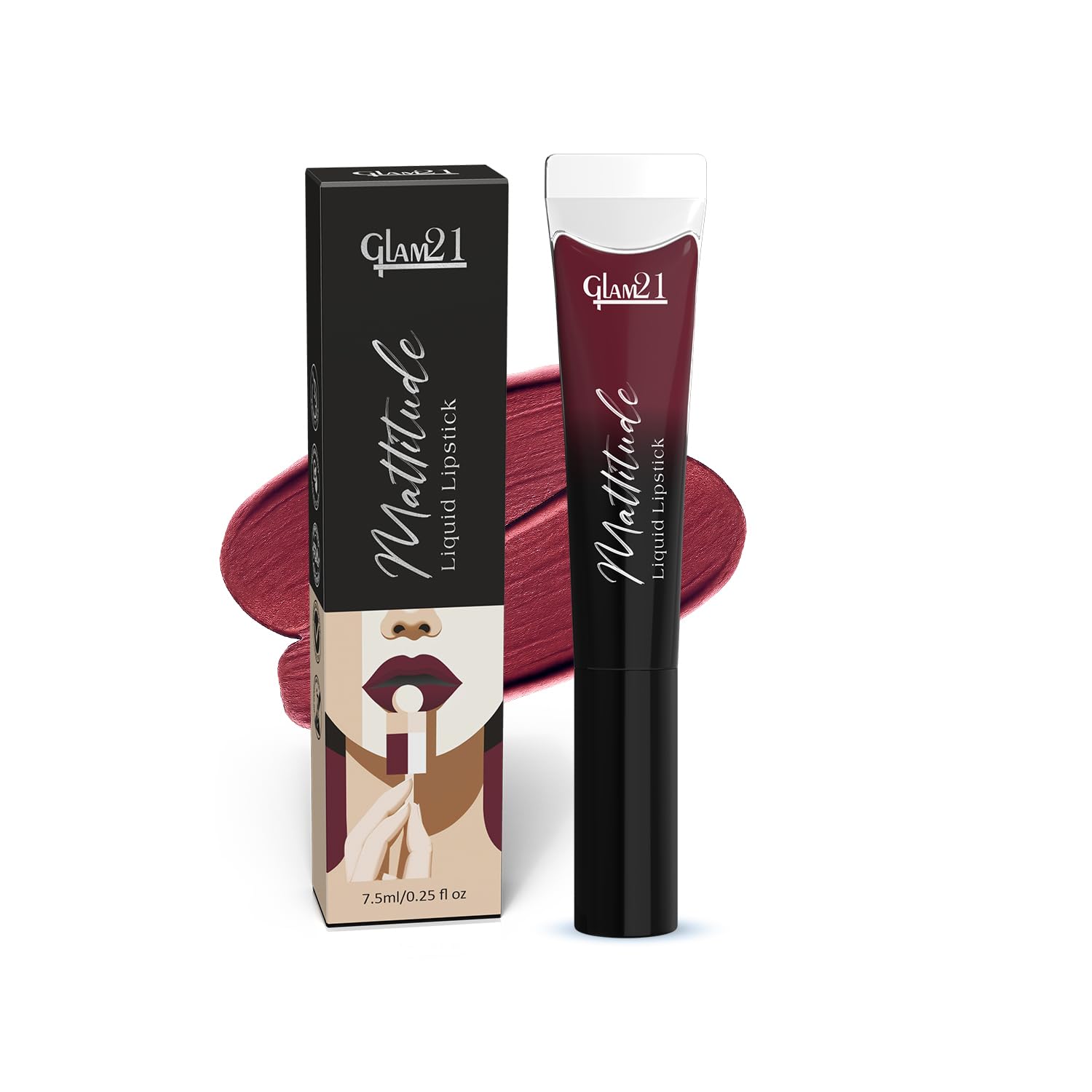 Glam21 Mattitude Liquid Matte Lipstick | 16Hr Long Stay | Non-Transfer & Smudge-Proof | Enriched with Vitamin E, Coffee & Cherry Oil | Moisturizing & Comfortable | 7.5ml,Maroon Chaos-image-22