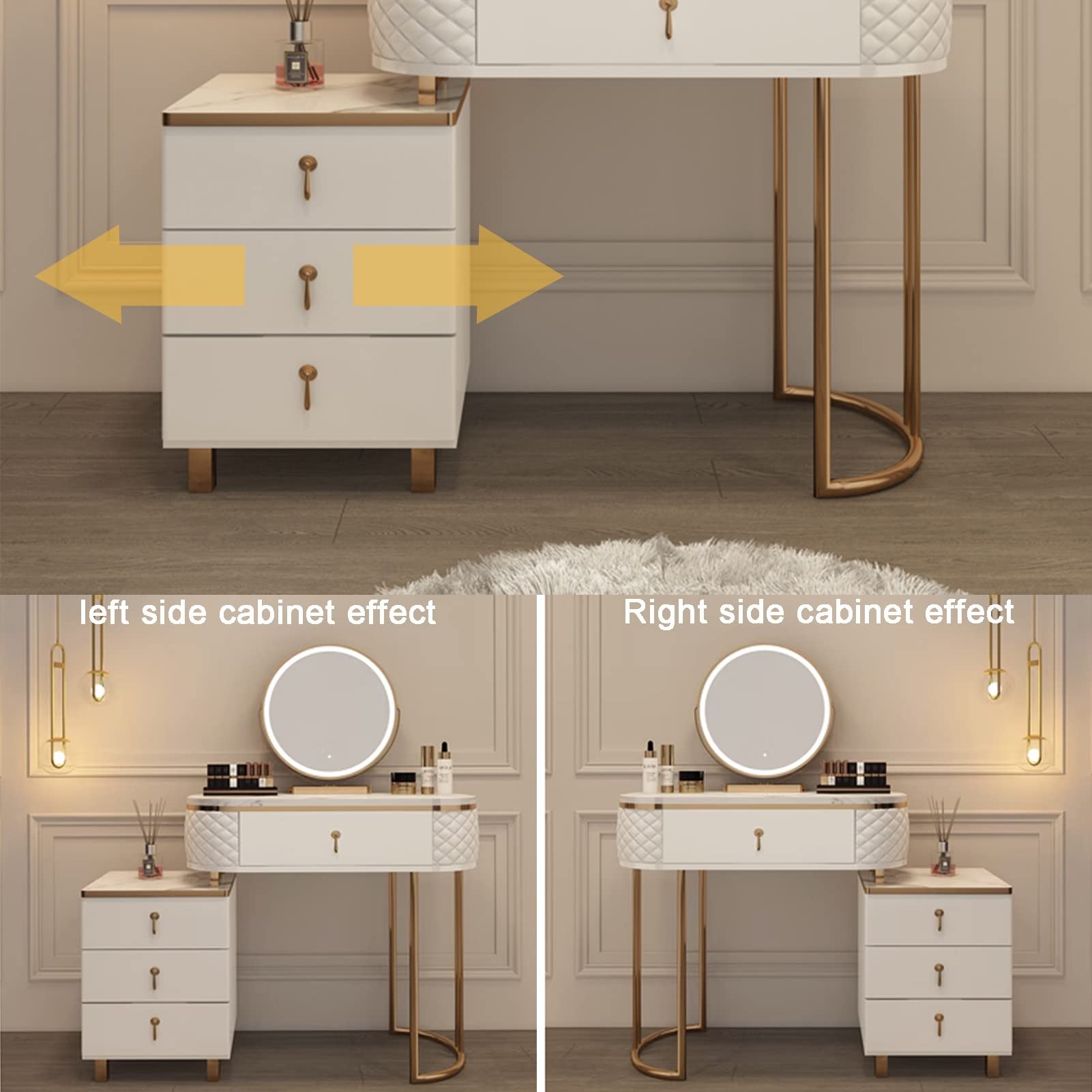 Kaptafel met verlichte spiegel,3 kleuren verlichtingsmodi,make-uptafel met gecapitonneerde kruk,moderne slaapkamer Make-up ijdelheidstafel met 2 schuifladen voor meisjes/vrouwen (Color : Gray A, Siz