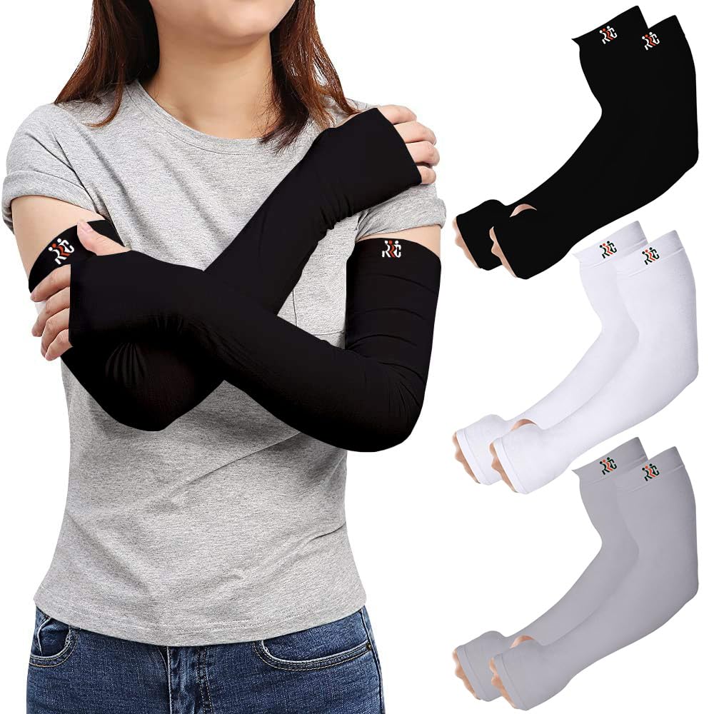 rrc Thumbhole Nylon Arm Sleeves - Black, White and Solid Grey (Pack of 3) Combo-picture-17