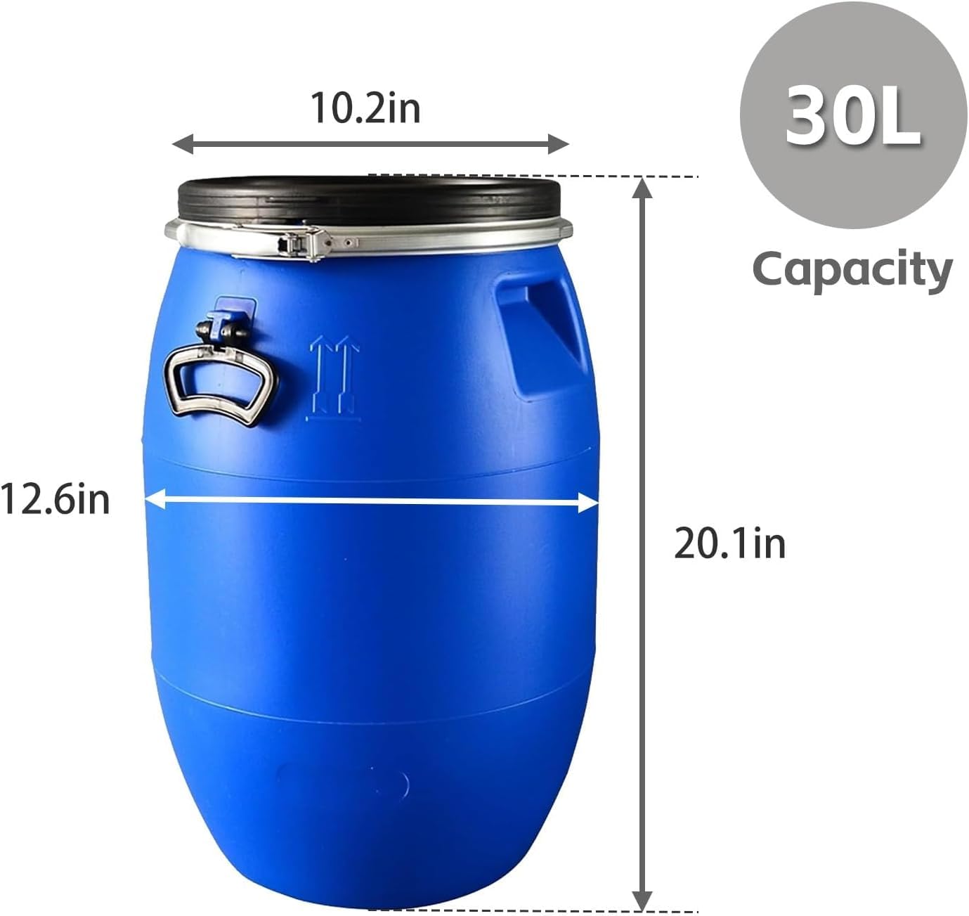 Fût en Plastique Bleu De Qualité Alimentaire avec Couvercle - Baril Hermétique pour Le Transport Et Le Stockage, Alternative Idéale Aux Fûts Deau Et Aux One Color 30L