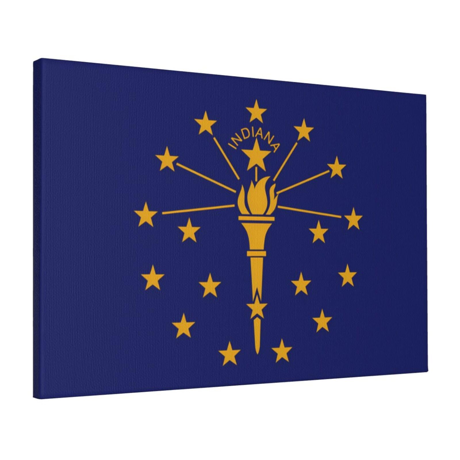 CNTDBU Indiana State Flag Canvas Wall Art 16x24 Inch-Large Modern Painting Print for Living Room, Framed Ready to Hang Artwork for Bedroom