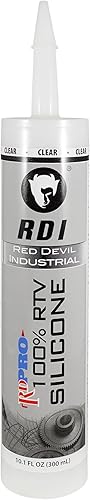 Red Devil 08260I RD PRO Sellador RTV de grado industrial 100% silicona resistente a la intemperie, tubo de 10.1 onzas, transparente, paquete de 1