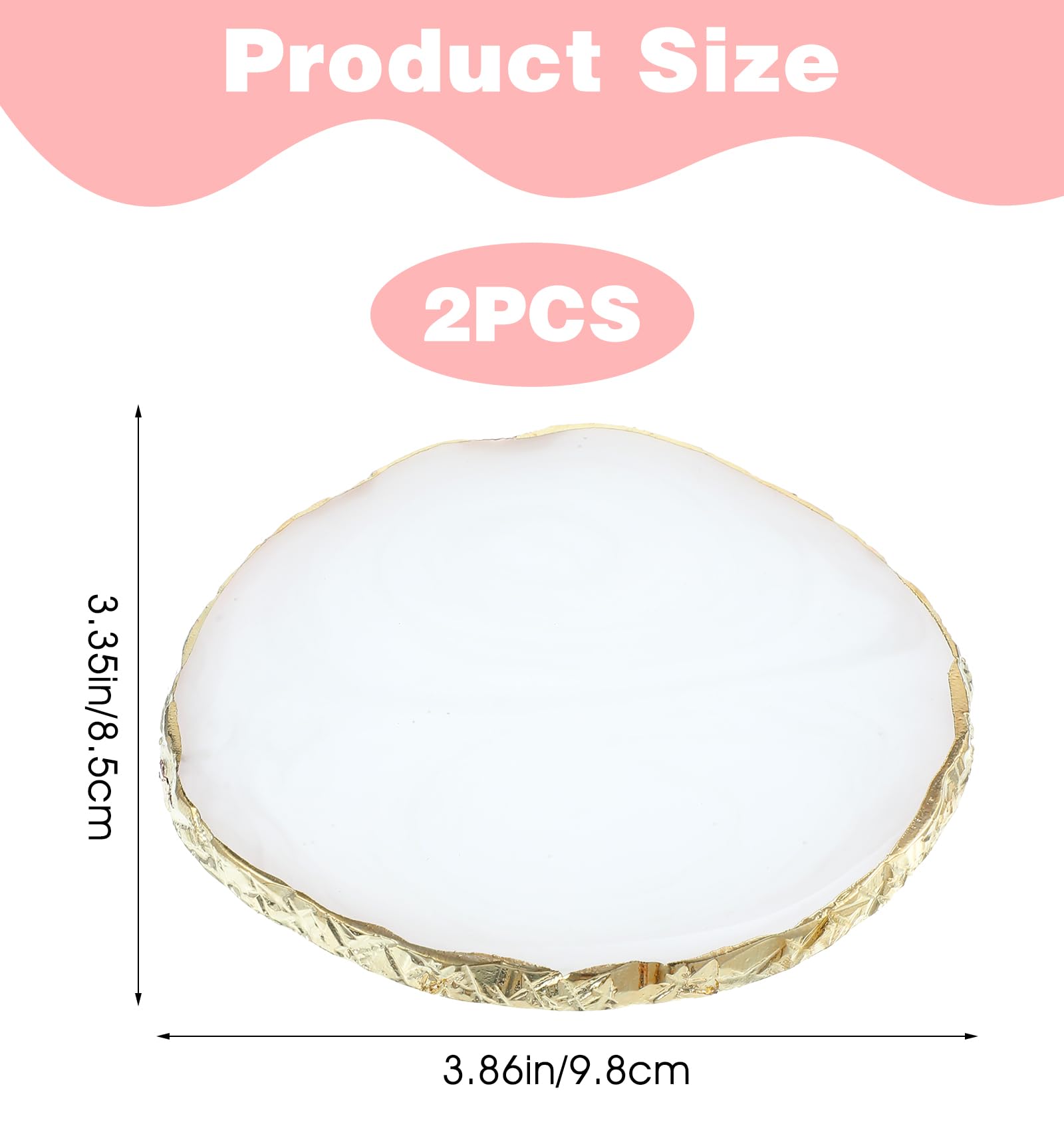 Lot de 2 accessoires de design d'ongles - Aspect agate blanc et rose - Avec bord doré - Résine de qualité supérieure - Prêt à l'emploi - Pour le nail art - Cadeau pour femme et fille - Bricolage