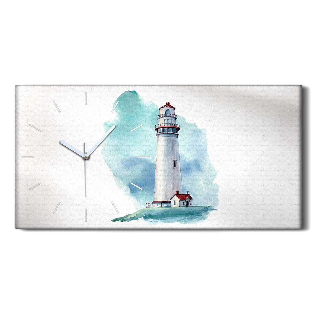 Horloge sur Toile Décoration Salon Phare Aquarelle Image Art