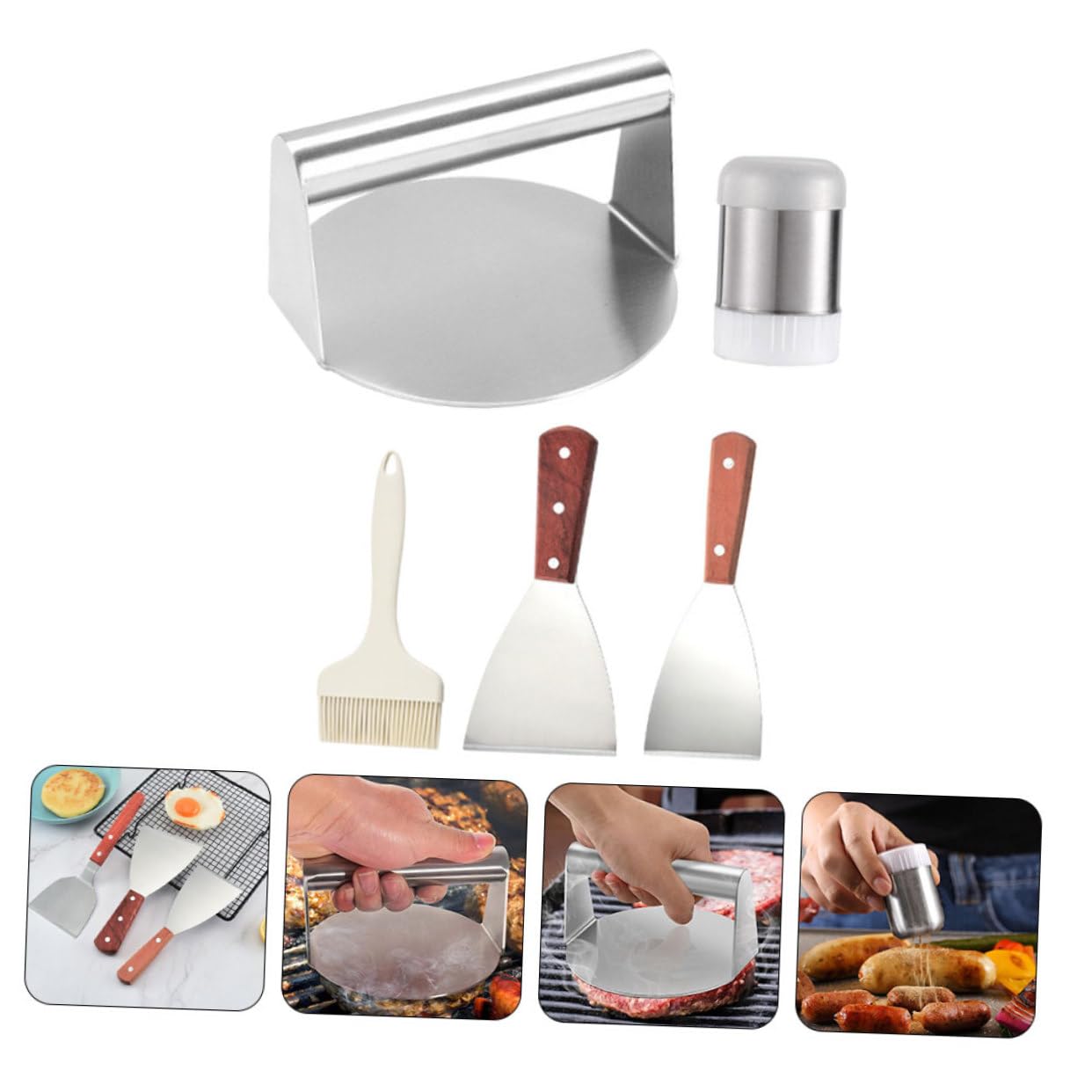 Garneck Set Utensili Barbecue in Metallo Inossidabile Spatola e Borraccia per Spezie per Cucinare All'esterno