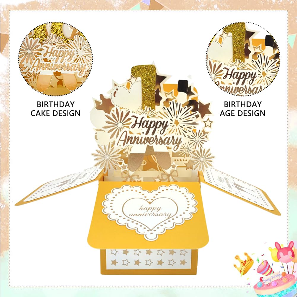 Biglietto Di Auguri 3D Pop Up Per 1° Compleanno - Oro Con Palloncini E Fuochi D'artificio - Set DIY Con Busta E Etichetta Per Bambini E Bambine