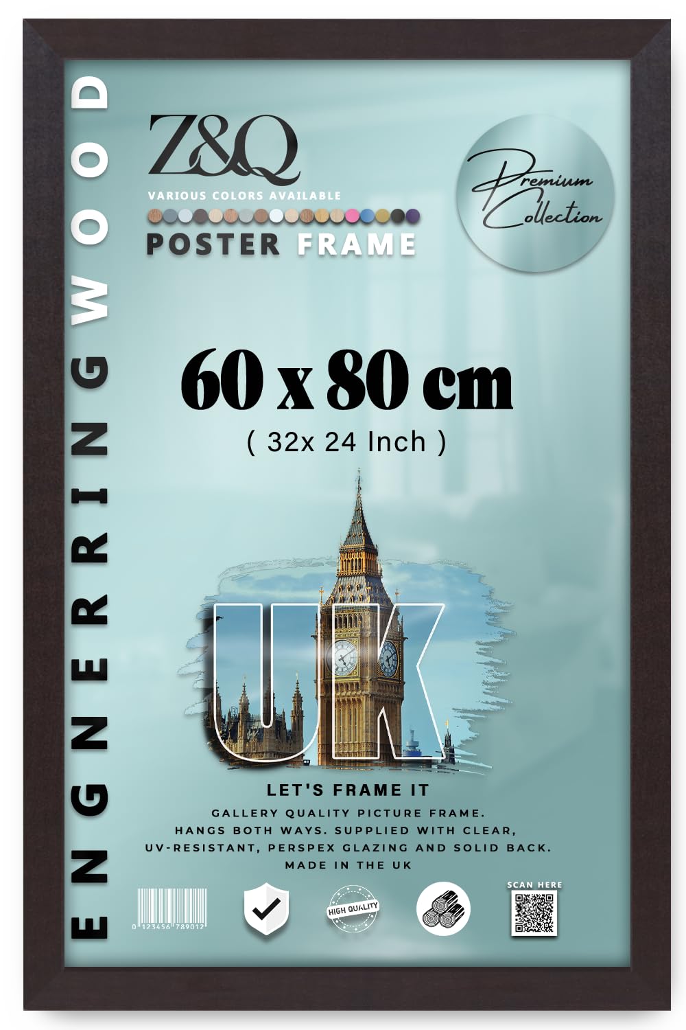 Z&Q - Flat Classic MDF Wood Finish (60 x 80 CM) Picture Frame |, Wall Gallery 32x 24 Inch Home Décor [ Mahogany ]