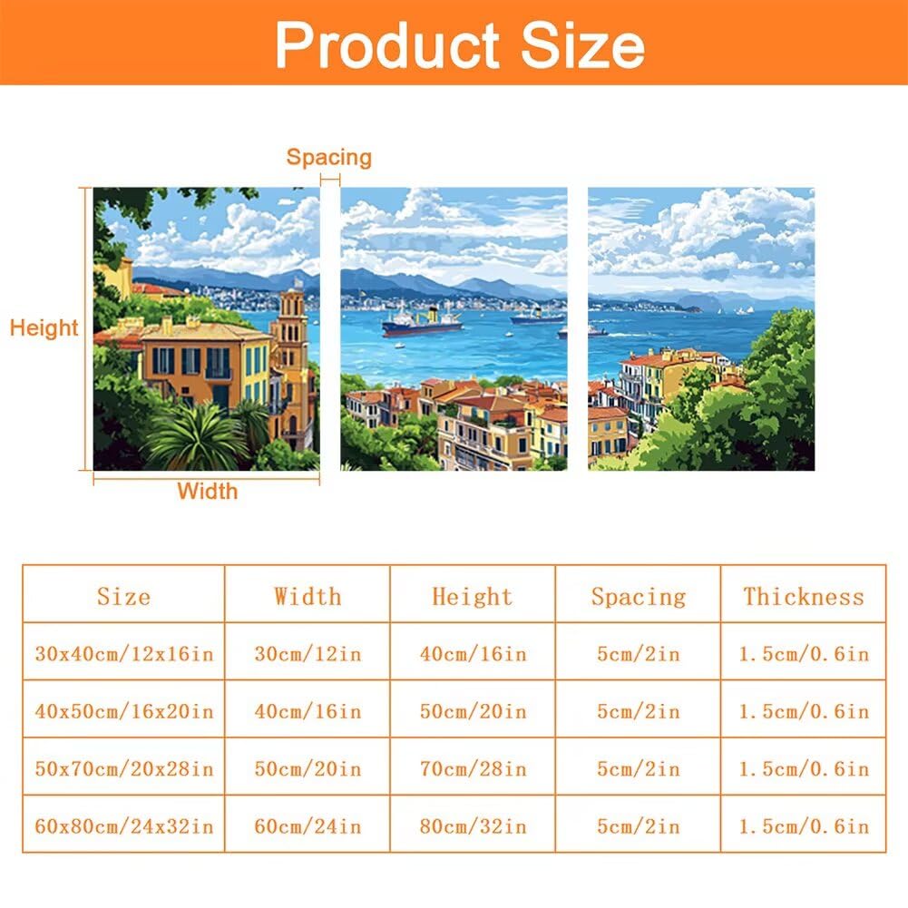 Wandbilder Italien 60x80cm, 3Pcs Leinwand Bilder Groß Wanddeko Wohnzimmer, Meer Leinwand Bilder mit Rahmen, Moderne Wandbilder Wohnzimmer Poster Set mit Haken, Wanddeko Schlafzimmer Poster Set, -2126