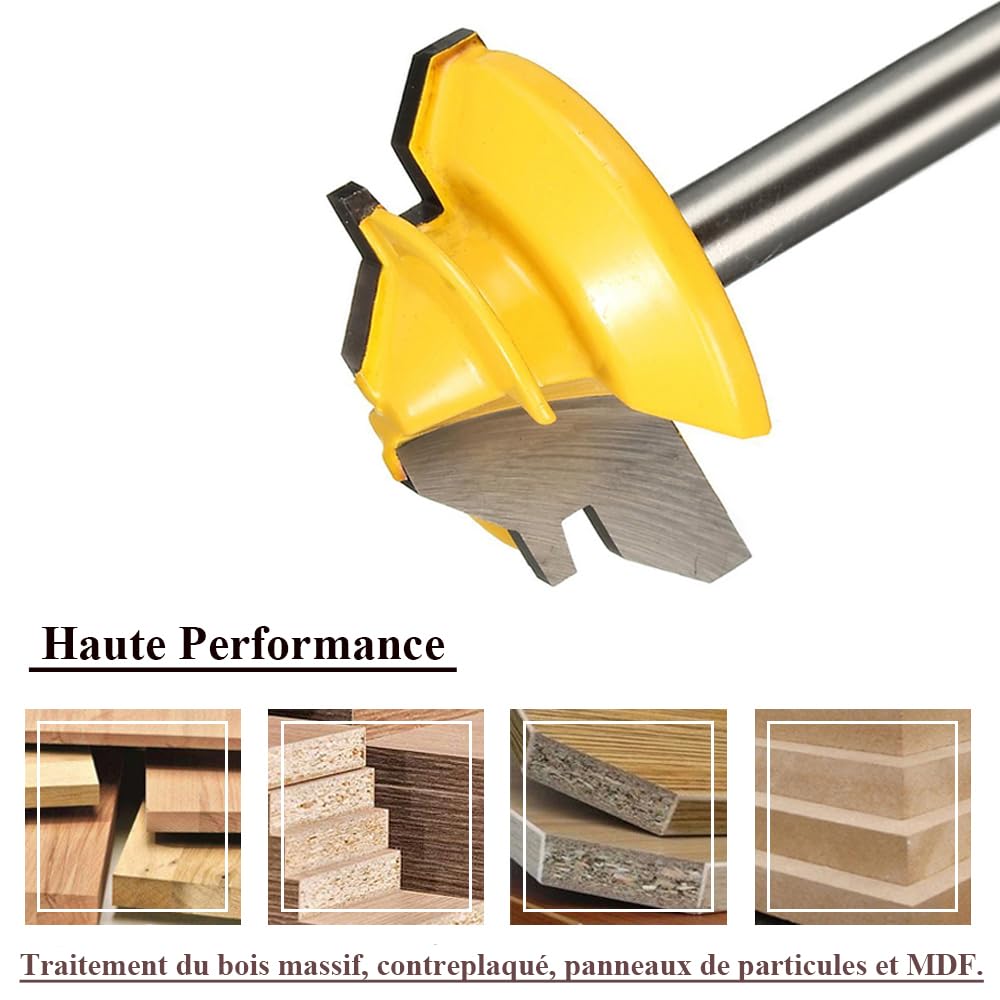 Mesee Fraise à rainurer 45° à onglet en carbure - tige 8mm bois - bits routeur pour menuiserie meuble - jaune